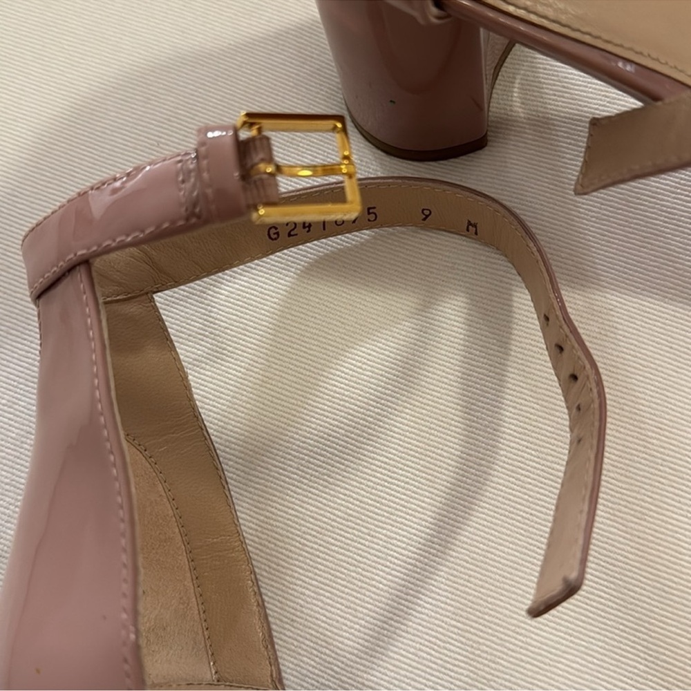 Stuart Weitzman “Less Nudist 75” Patent Leather Block Heel Sandals, Sz 9M - Picture 7 of 11